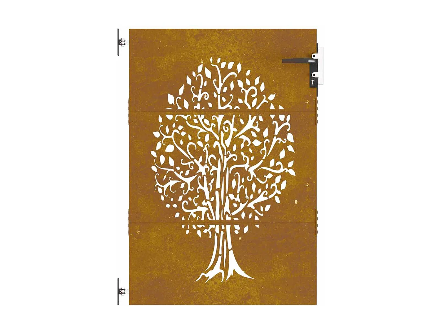 Puerta de jardín 85x125 cm de acero corten con diseño de árbol.
