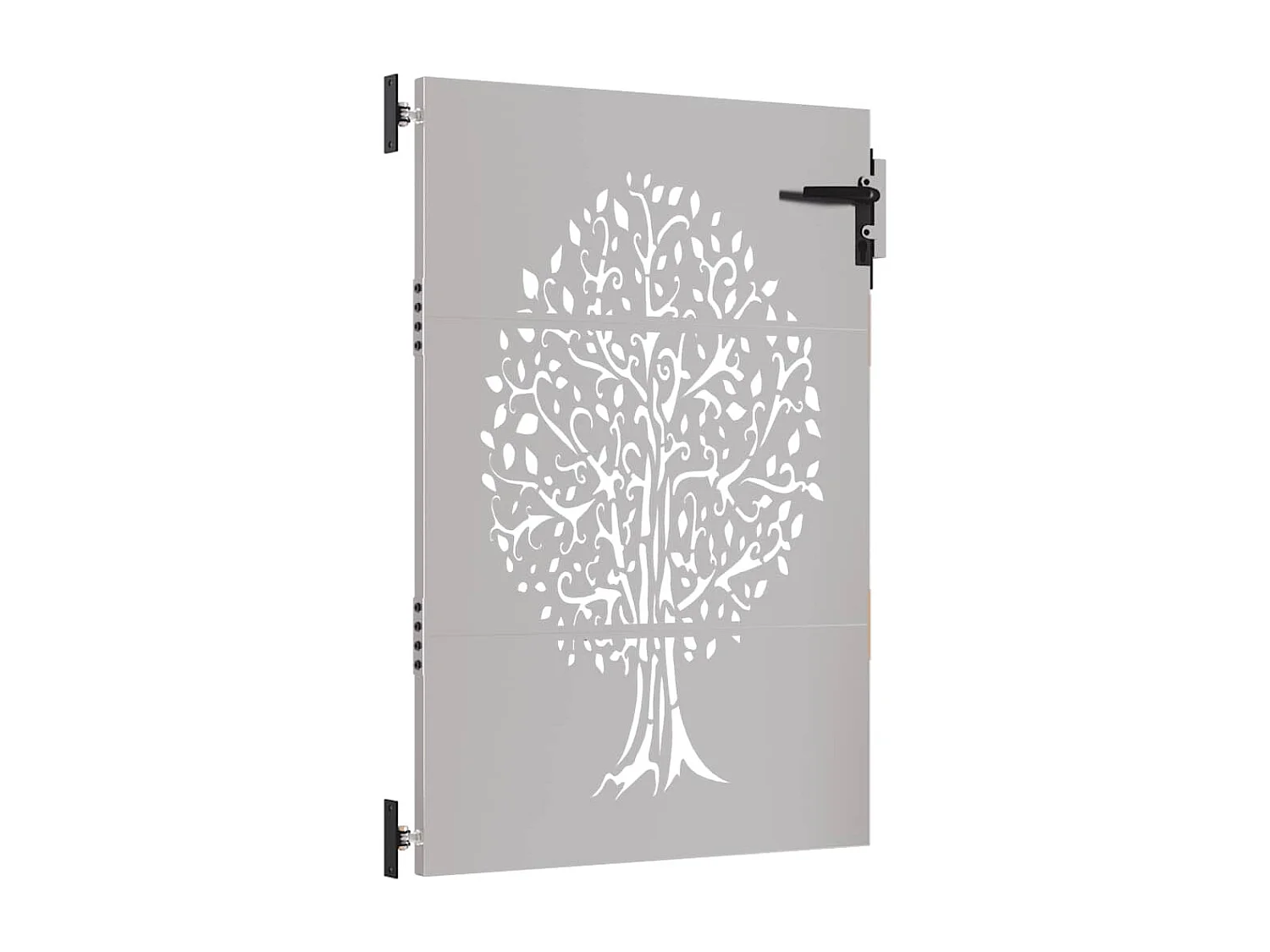 Puerta de jardín 85x125 cm de acero corten con diseño de árbol.