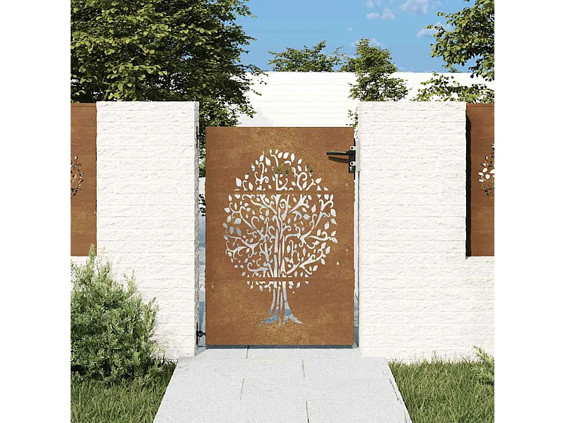 Cancello da giardino 85x125 cm in acciaio corten con disegno ad albero