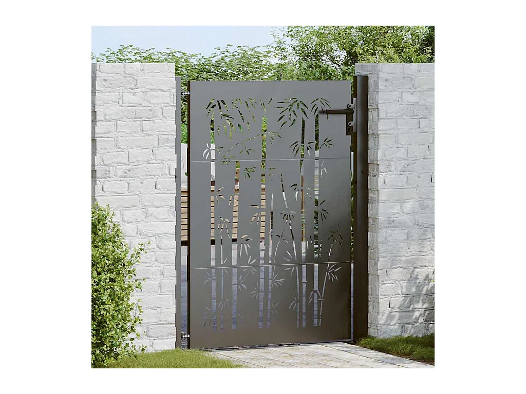 Porte de Jardin, Portail de Jardin 105x75 cm Design en Acier Corten et Bambou