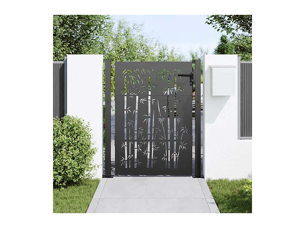 Tuinpoort, Tuinpoort 105x75 cm Design in Cortenstaal en Bamboe