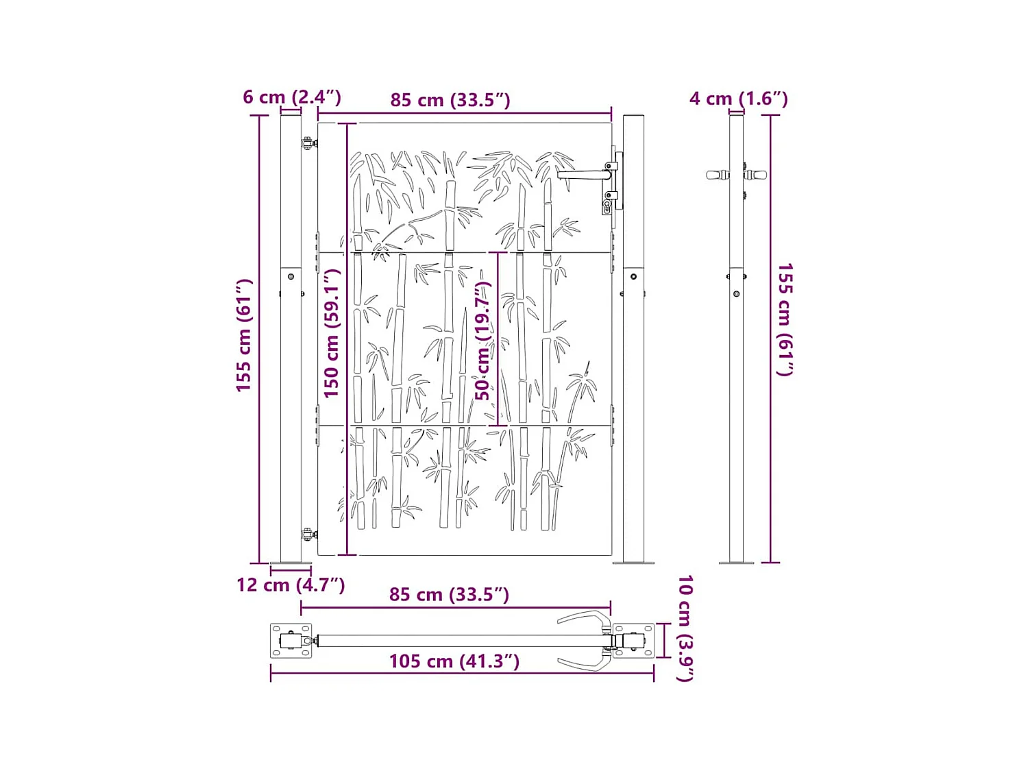 Tuinpoort, Tuinpoort 105x75 cm Design in Cortenstaal en Bamboe