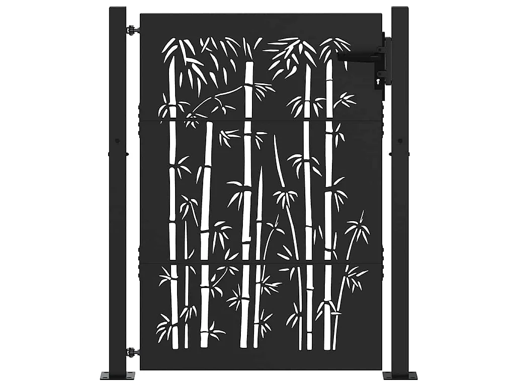 Porte de Jardin, Portail de Jardin 105x75 cm Design en Acier Corten et Bambou