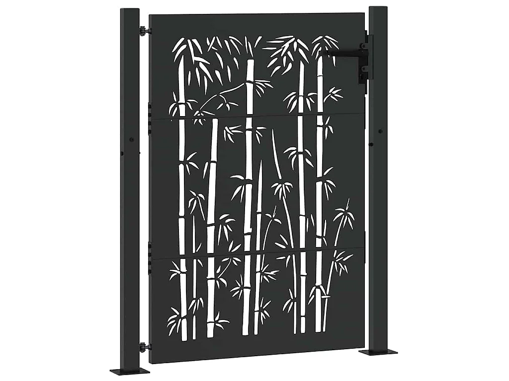 Porte de Jardin, Portail de Jardin 105x75 cm Design en Acier Corten et Bambou