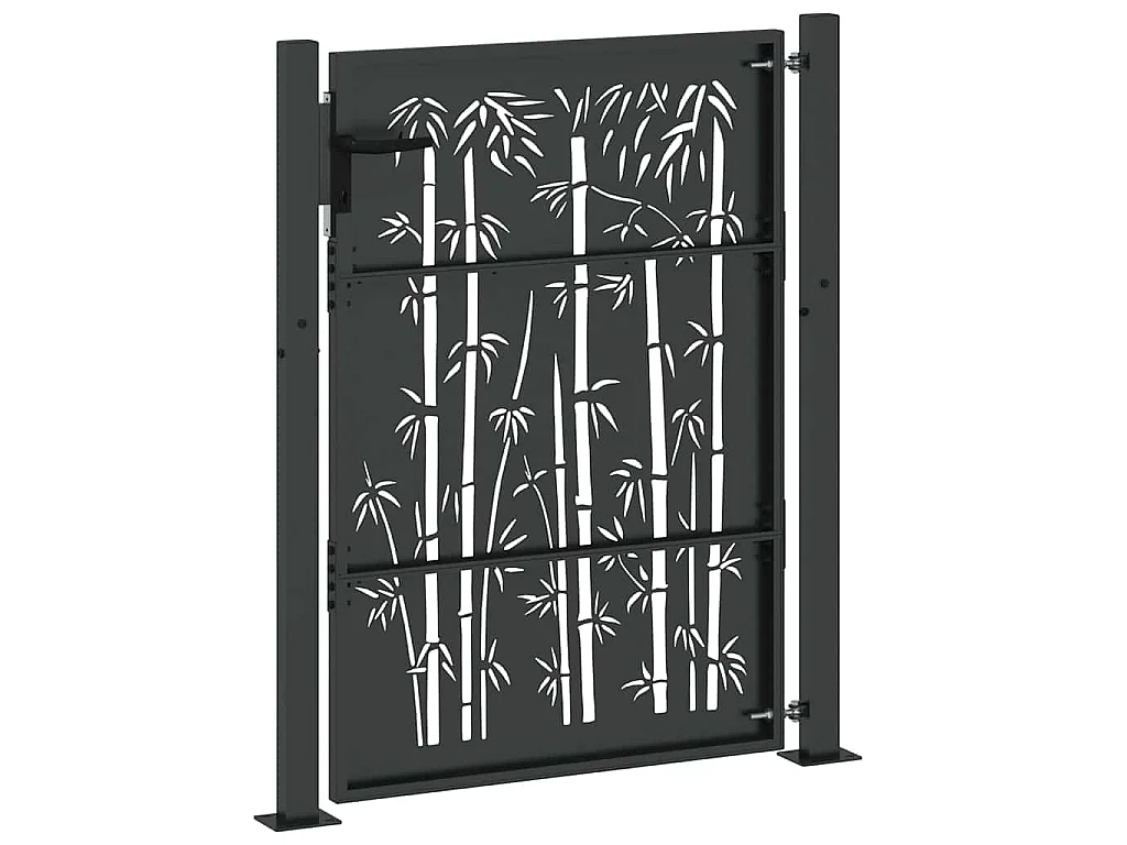 Porte de Jardin, Portail de Jardin 105x75 cm Design en Acier Corten et Bambou