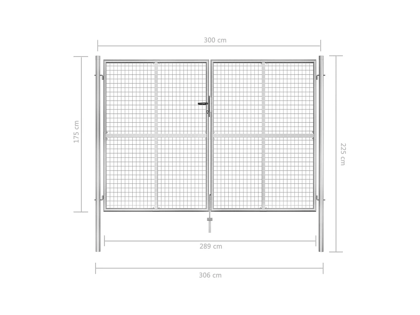 Puerta de jardín de acero galvanizado 306 x 175 cm color plata