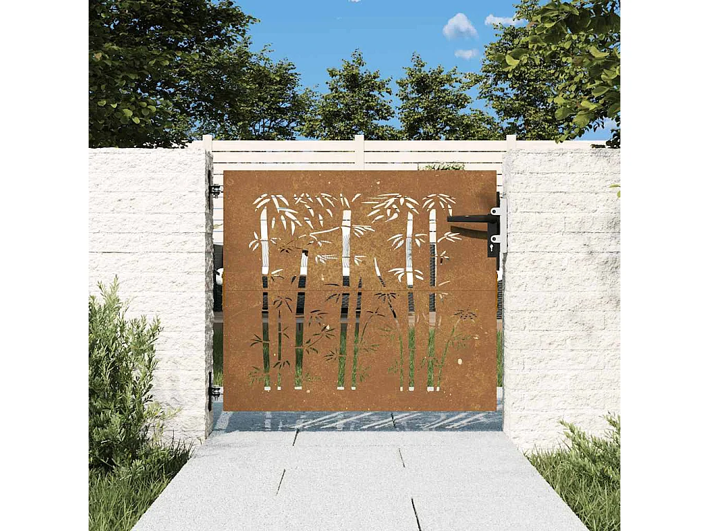 Cancello da giardino 85x75 cm acciaio corten design bambù