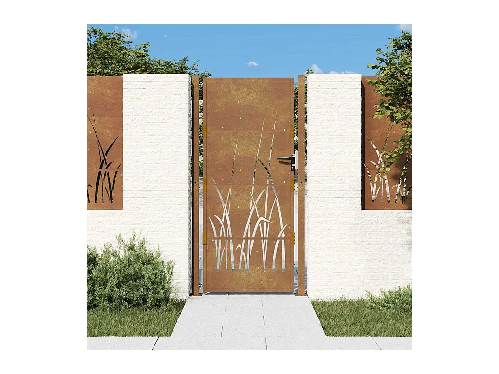 Puerta de jardín 105x205 cm acero corten diseño césped