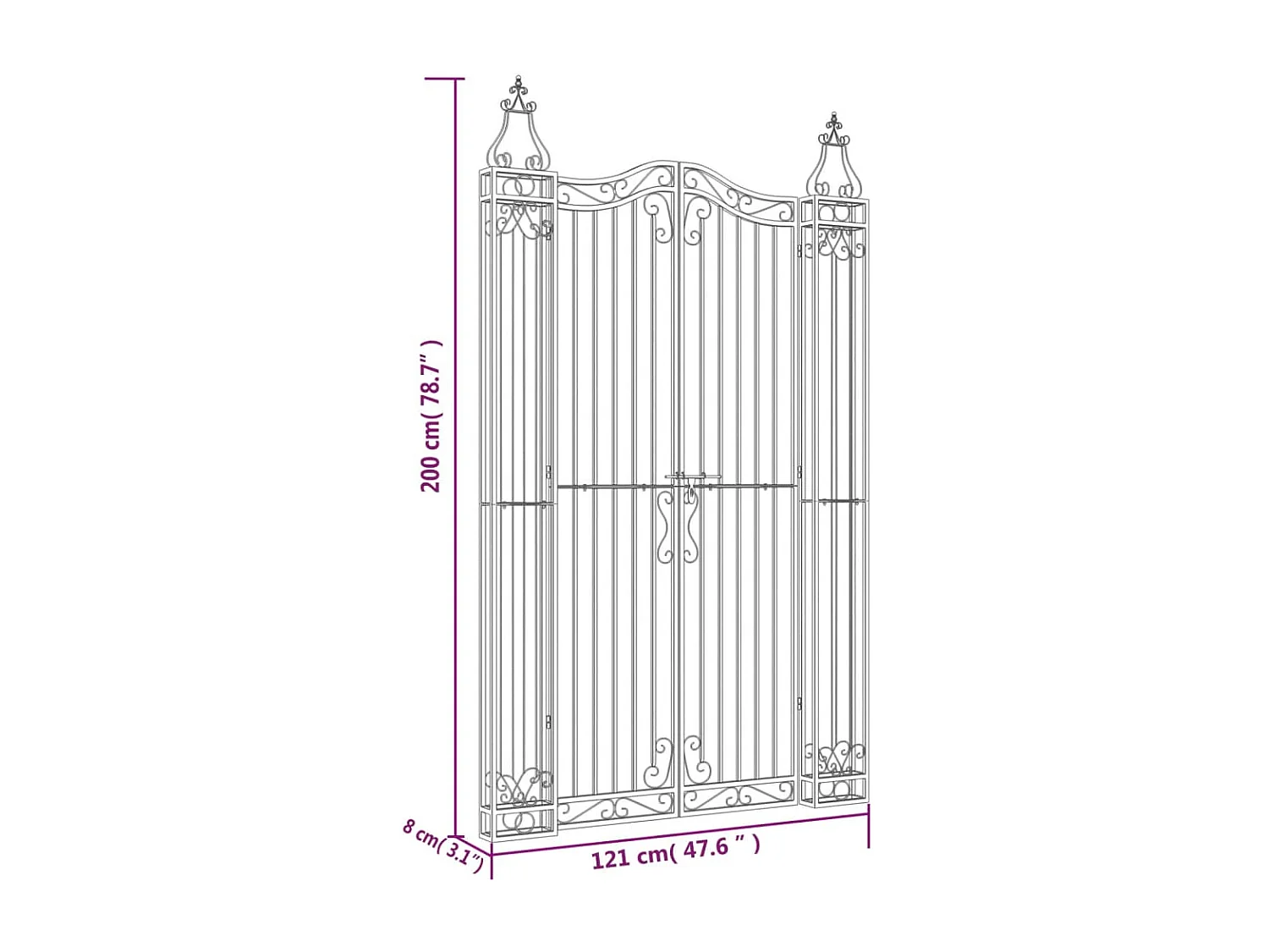 Puerta de jardín negra 121x8x200 cm de hierro forjado