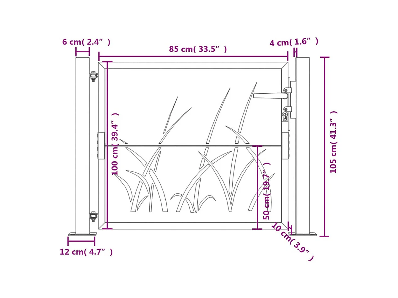 Antraciet tuinpoort 105x105cm staal grasdesign