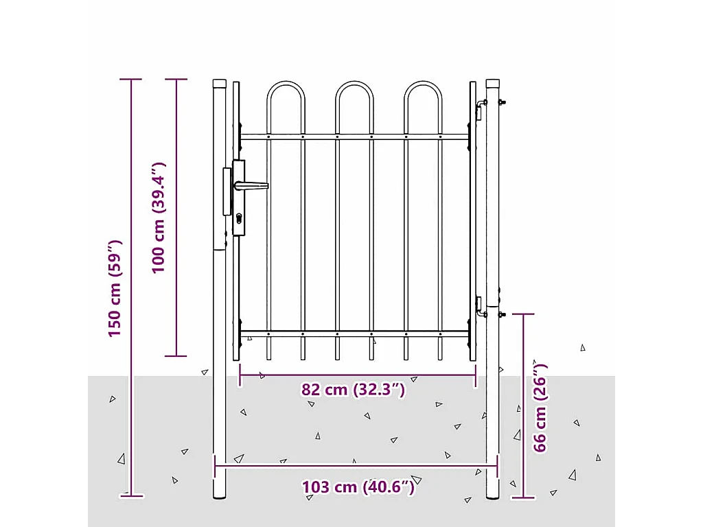 Puerta de valla gris de 100 x 100 cm de acero con recubrimiento en polvo