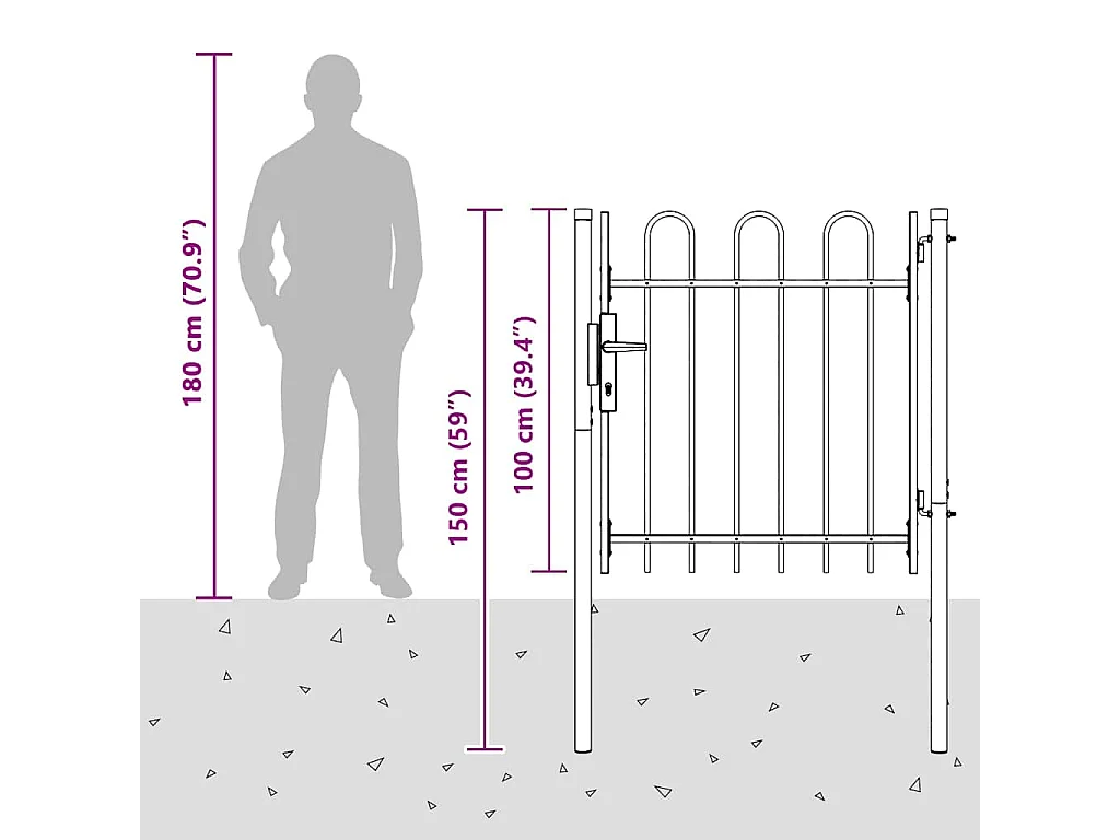 Puerta de valla gris de 100 x 100 cm de acero con recubrimiento en polvo
