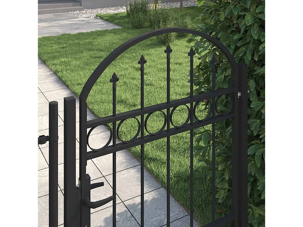 Portail de clôture avec partie supérieure arquée en acier 104 x 125 cm Noir