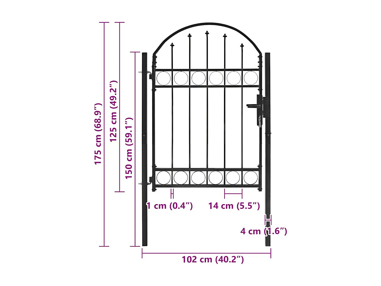 Portail de clôture avec partie supérieure arquée en acier 104 x 125 cm Noir