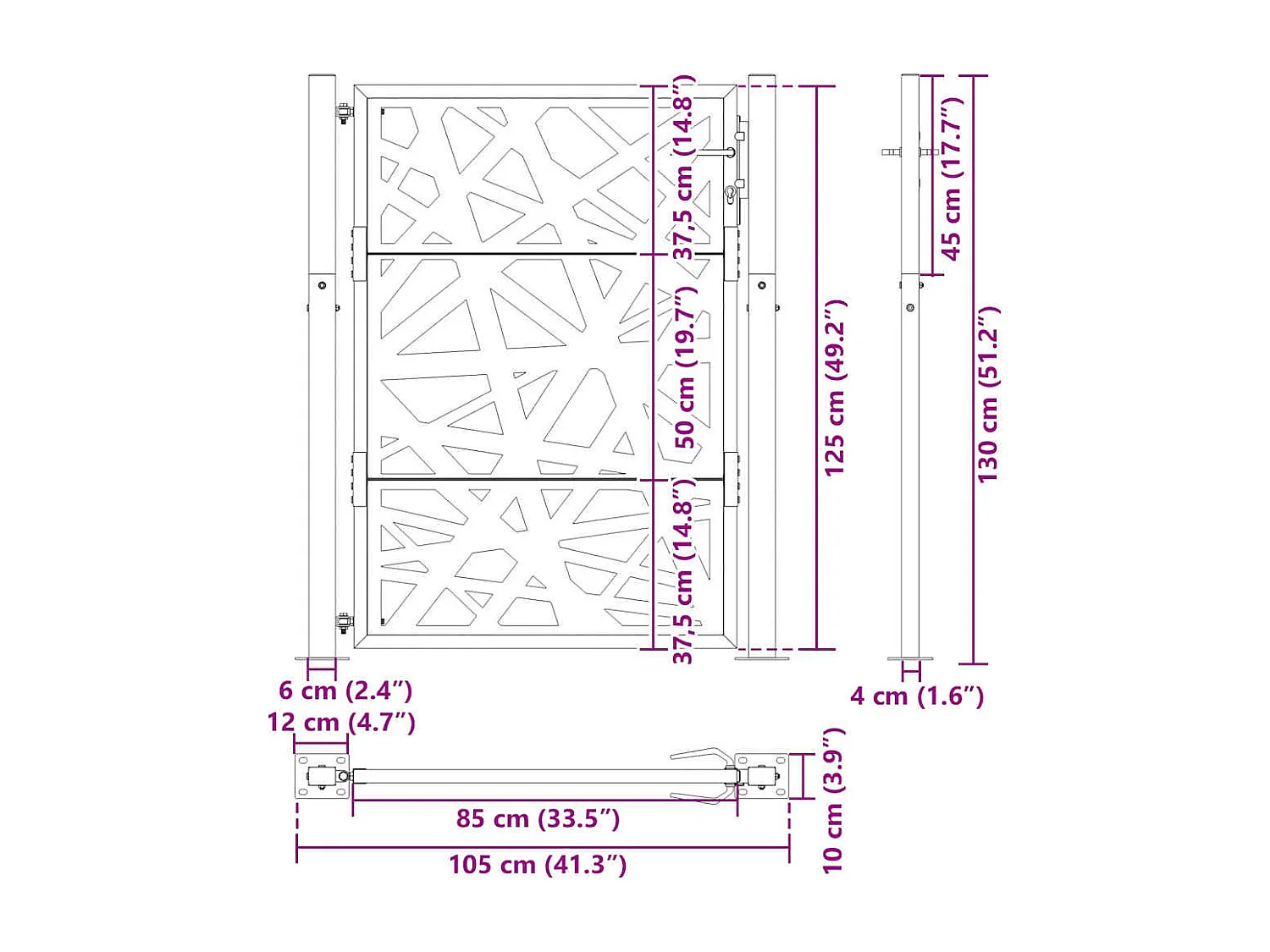Puerta de jardín negra 105x130 cm acero diseño ligero