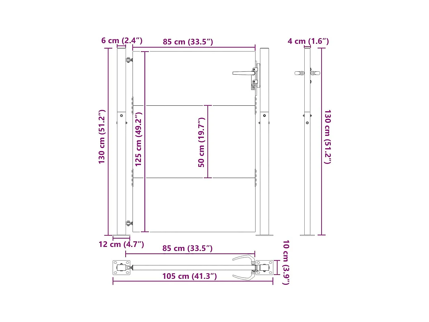 Porte de Jardin Noir 105 x 125 cm Acier peint par poudre