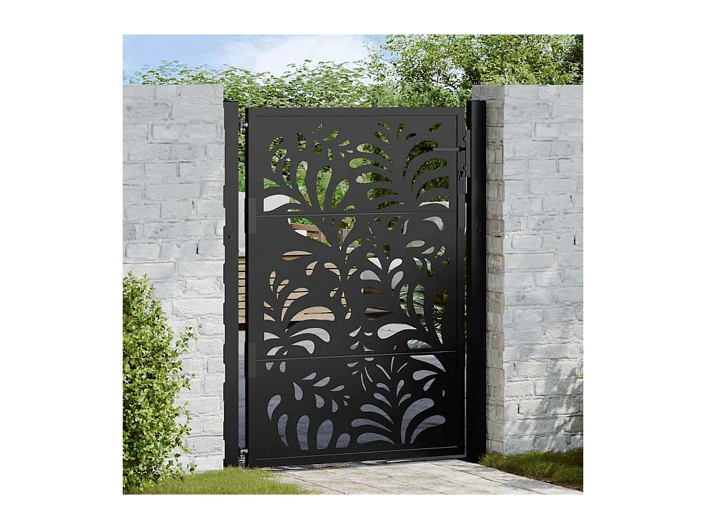 Portail de jardin noir 105x130 cm acier conception de vagues