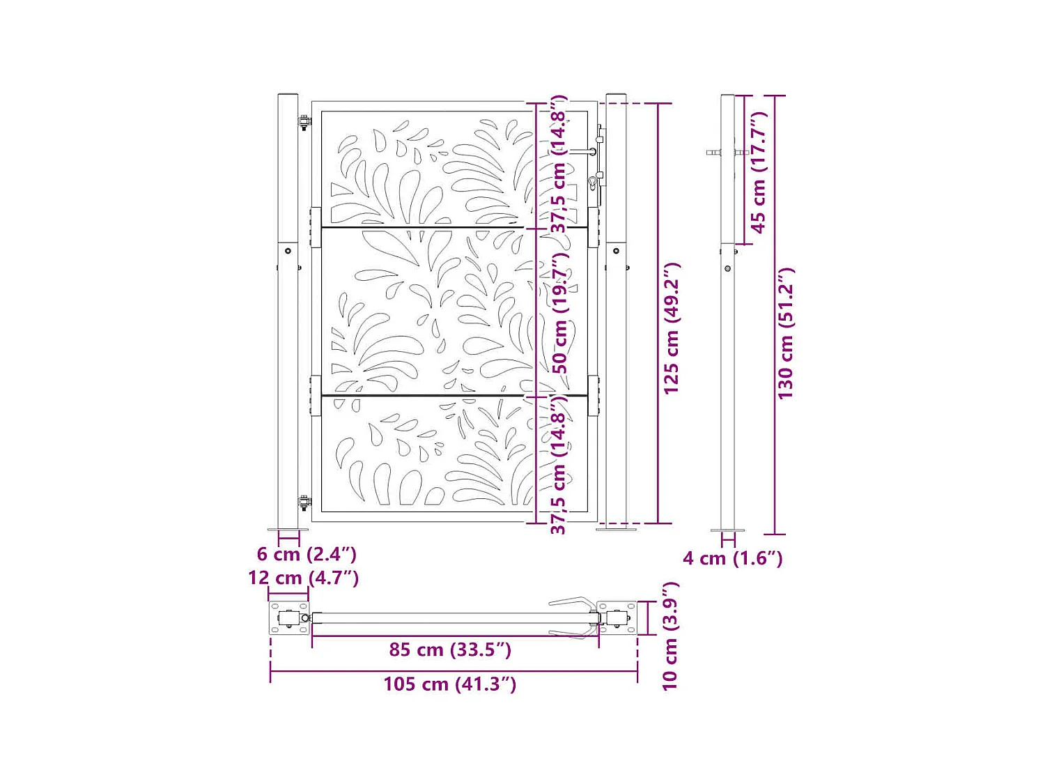 Portail de jardin noir 105x130 cm acier conception de vagues