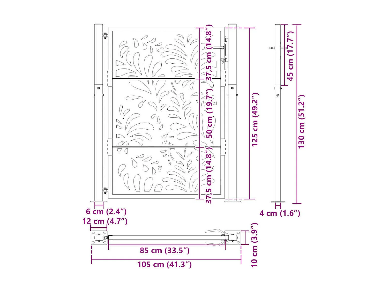 Puerta de jardín negra 105x130 cm diseño ondulado de acero