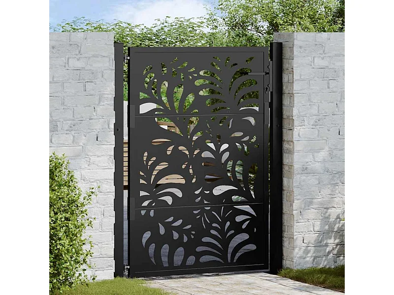 Cancello da giardino nero 105x130 cm in acciaio con design ondulato
