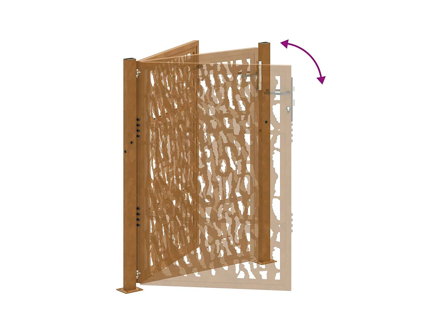 Puerta de jardín de acero resistente a la intemperie con diseño de tracería