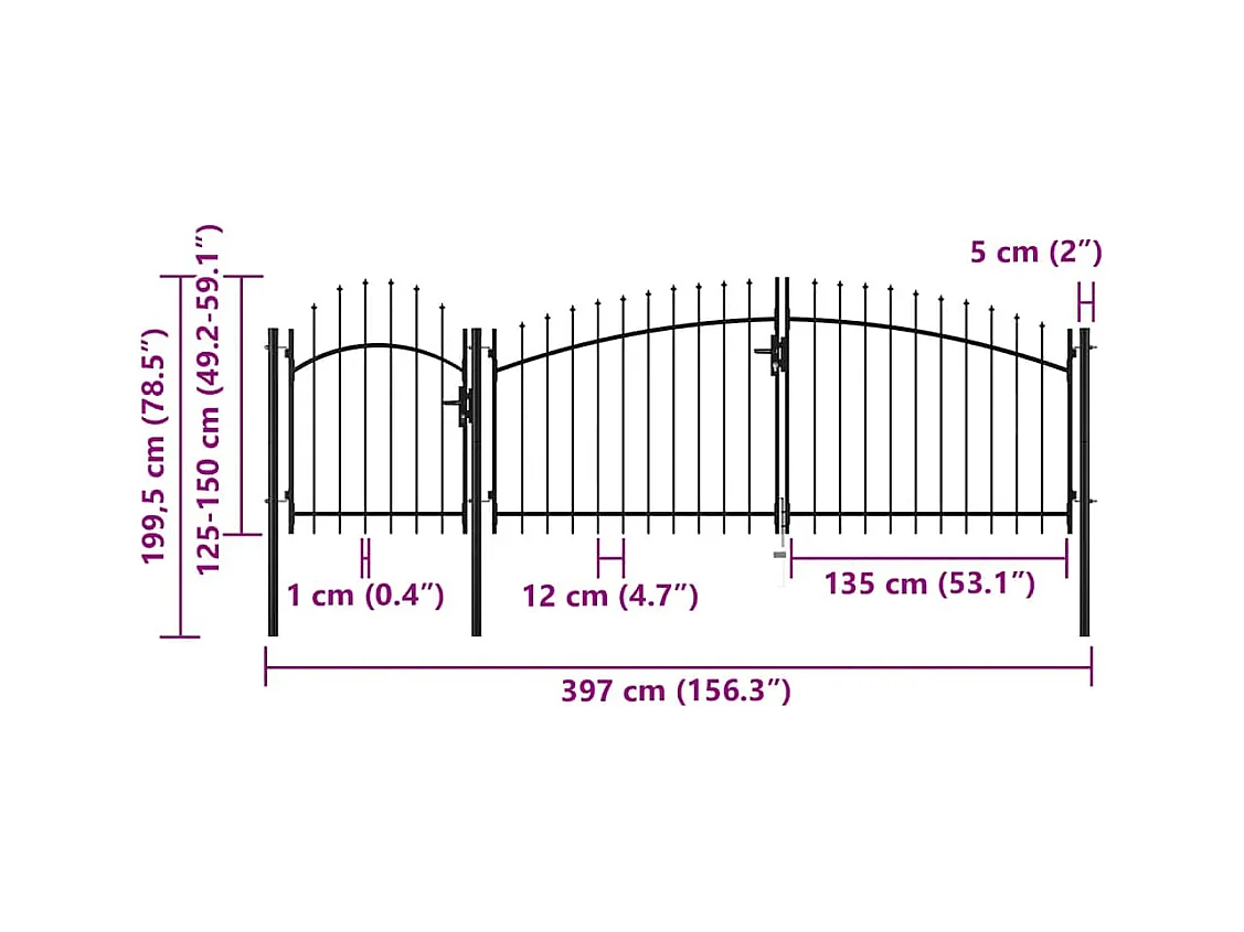 Puerta de jardín de acero 2 x 4 m negra