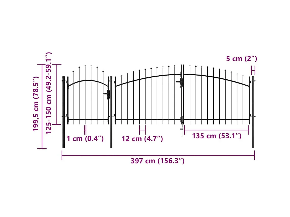 Puerta de jardín de acero 2 x 4 m negra