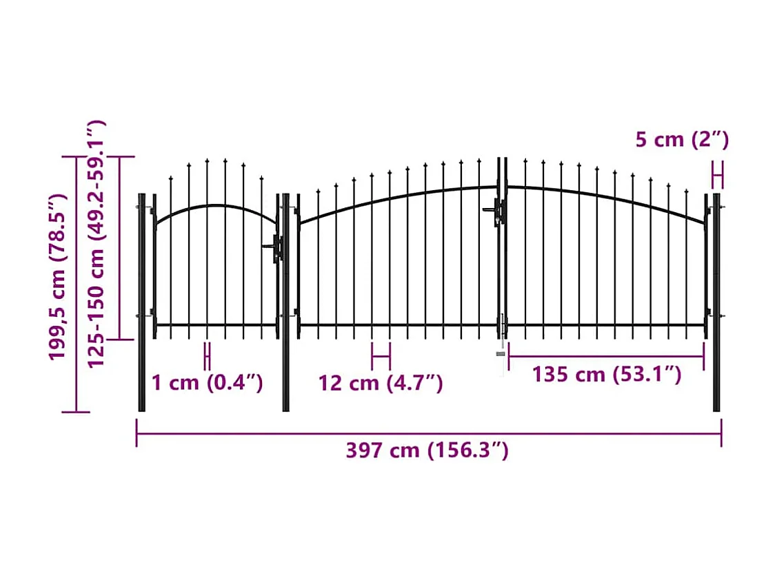 Puerta de jardín de acero 2 x 4 m negra