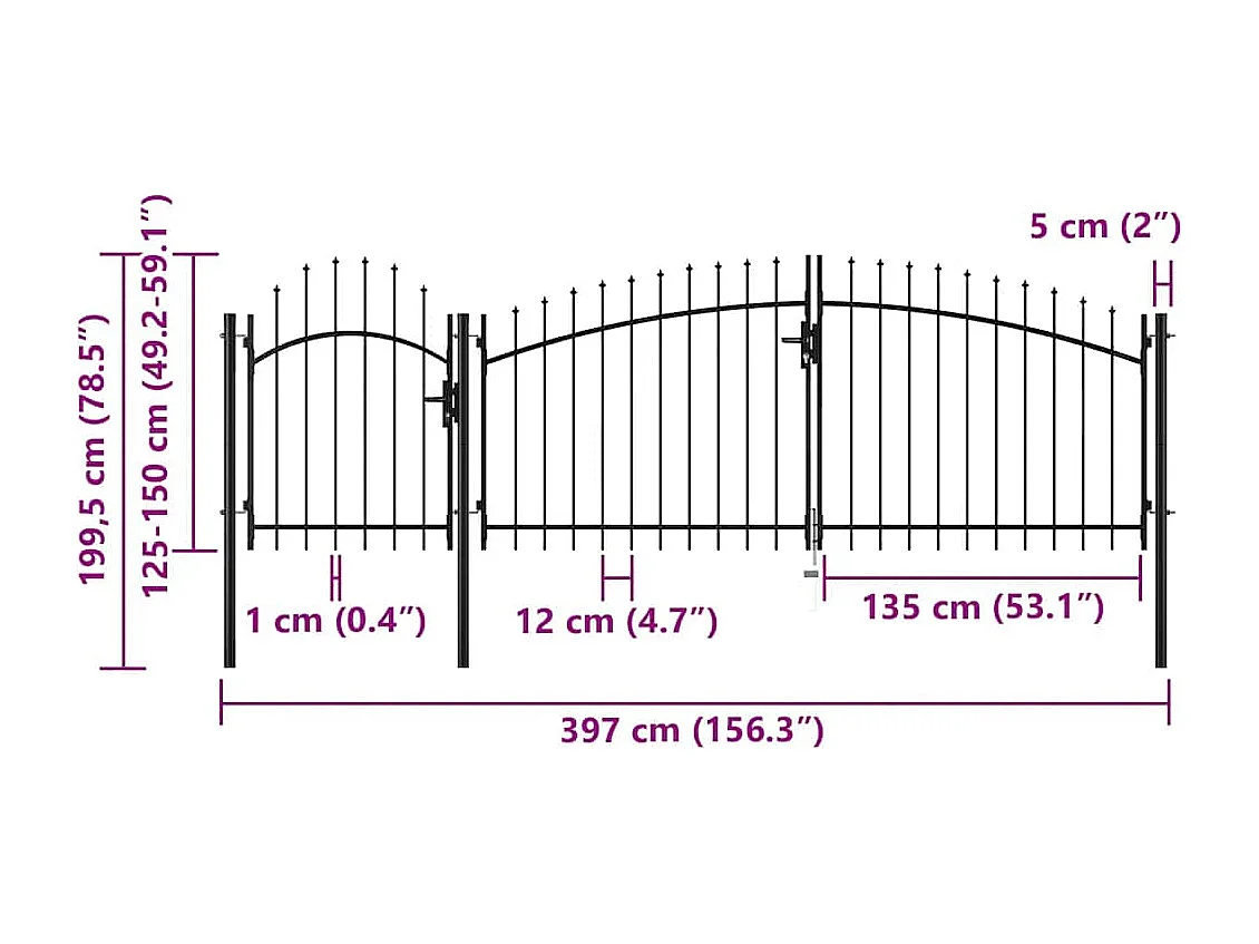 Puerta de jardín de acero 2 x 4 m negra