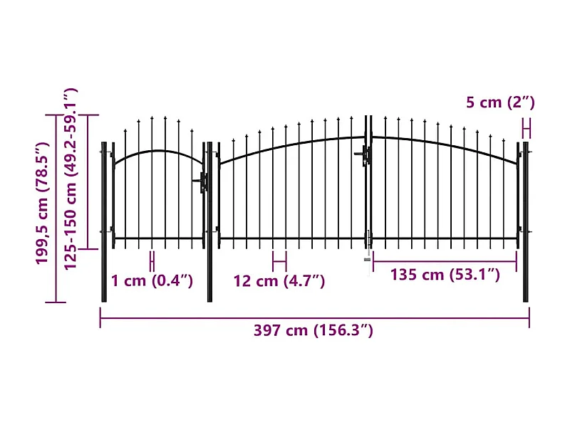 Cancello da giardino in acciaio 2 x 4 m nero