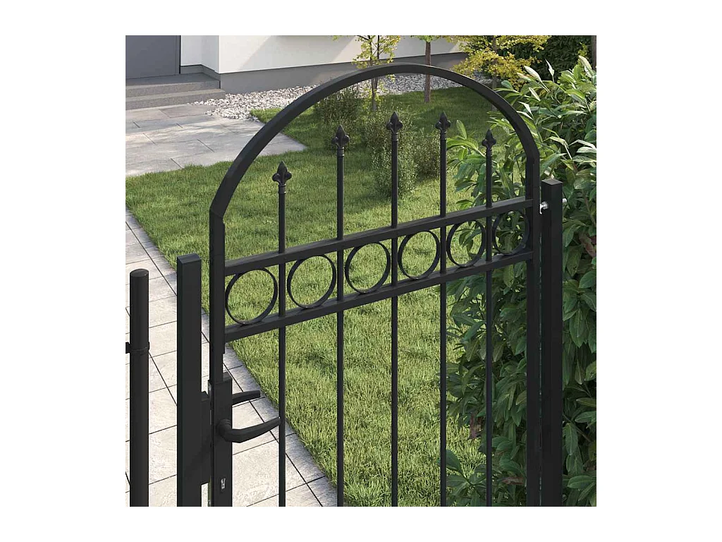 Cancello da giardino con parte superiore arcuata Acciaio 89x200 cm Nero