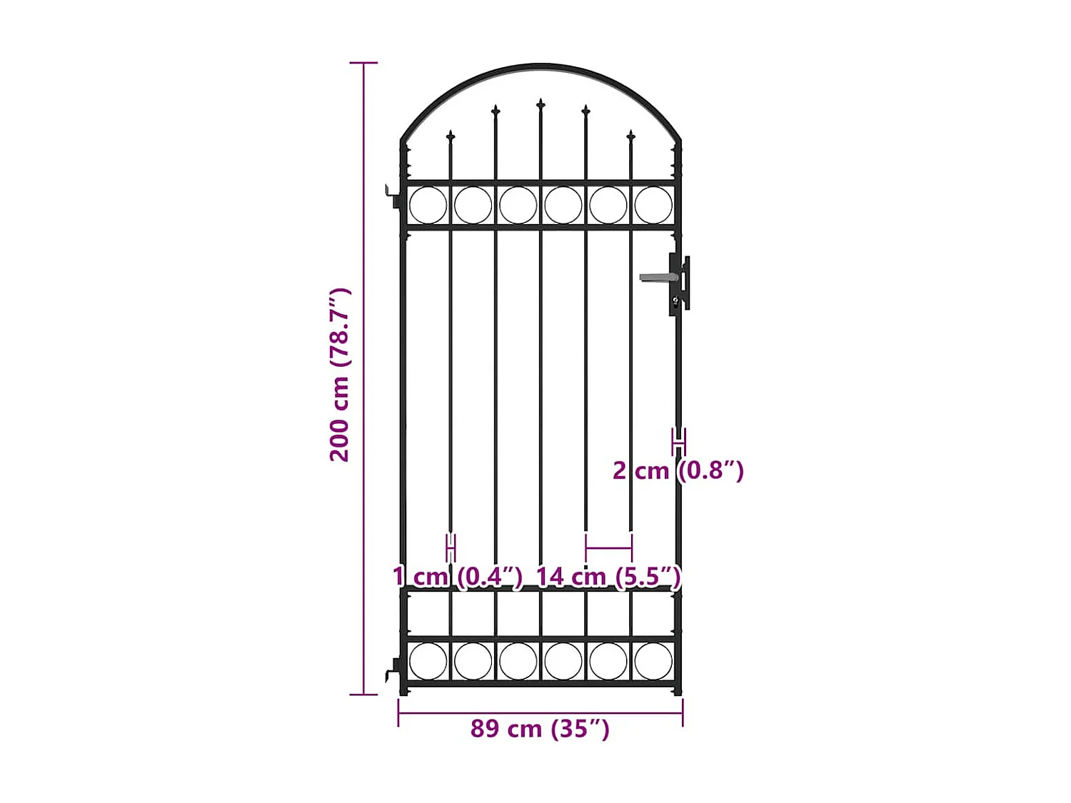 Cancello da giardino con parte superiore arcuata Acciaio 89x200 cm Nero