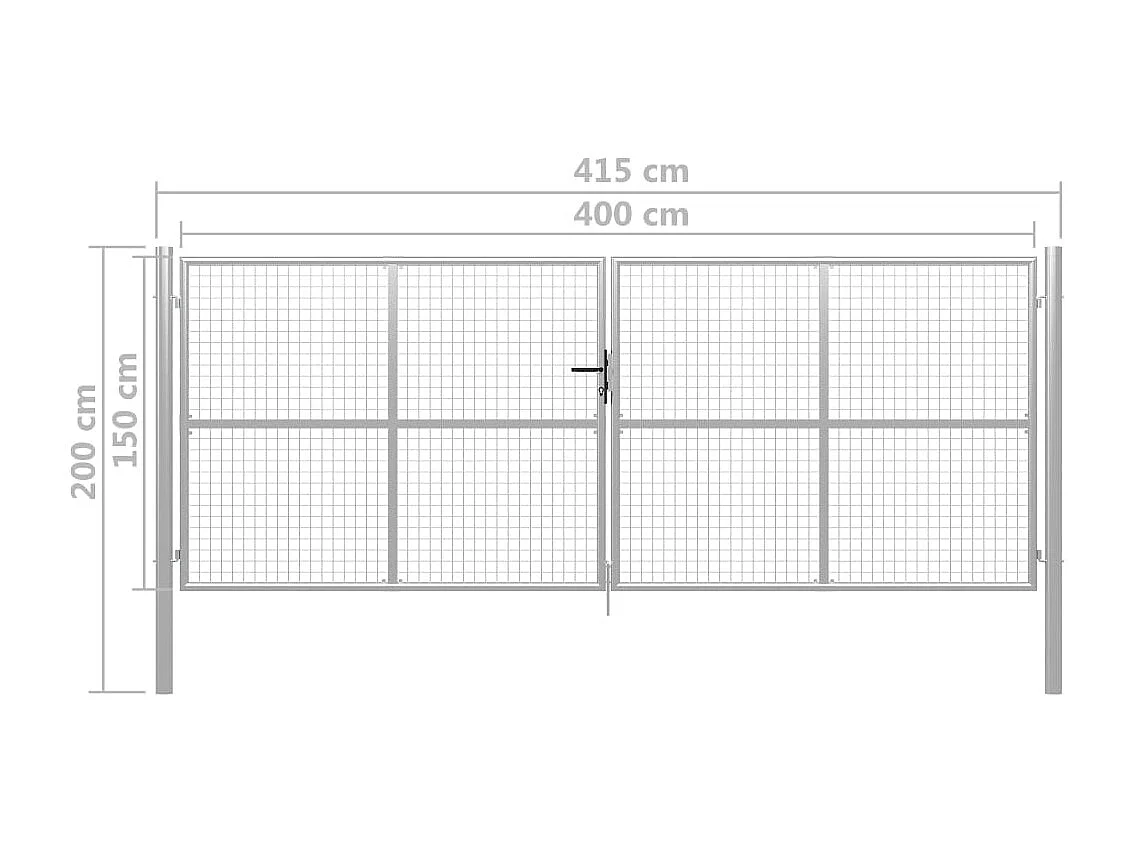 Gartentor aus verzinktem Stahl 415 x 150 cm Silber