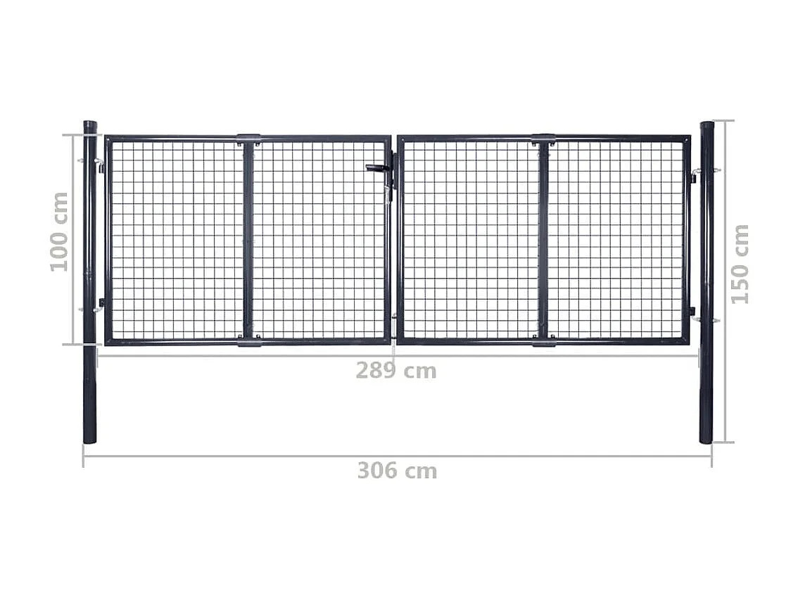 Cancello da giardino in rete di acciaio zincato 306 x 100 cm grigio