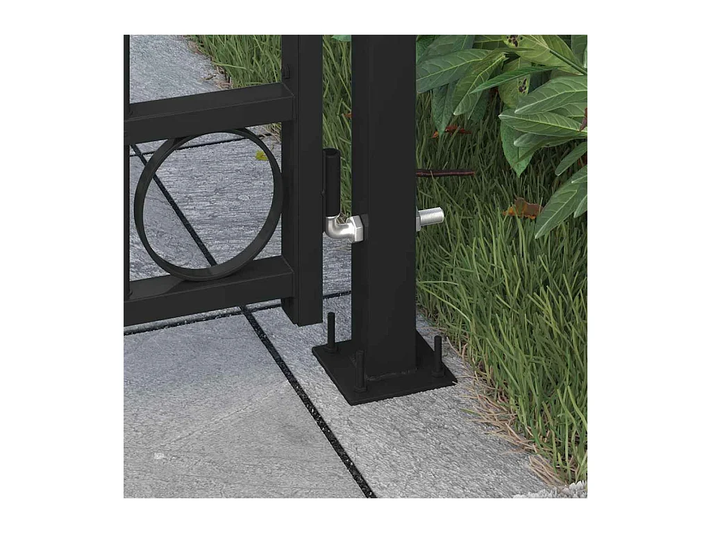 Puerta de valla arqueada con 2 postes, 105 x 204 cm, color negro