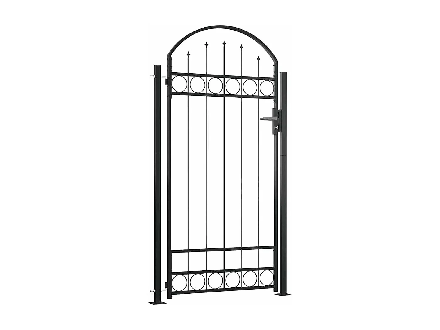 Portail de clôture à dessus arqué et 2 poteaux 105x204 cm Noir