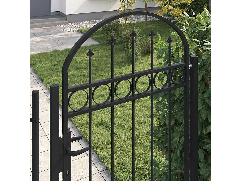 Portail de clôture à dessus arqué et 2 poteaux 105x204 cm Noir