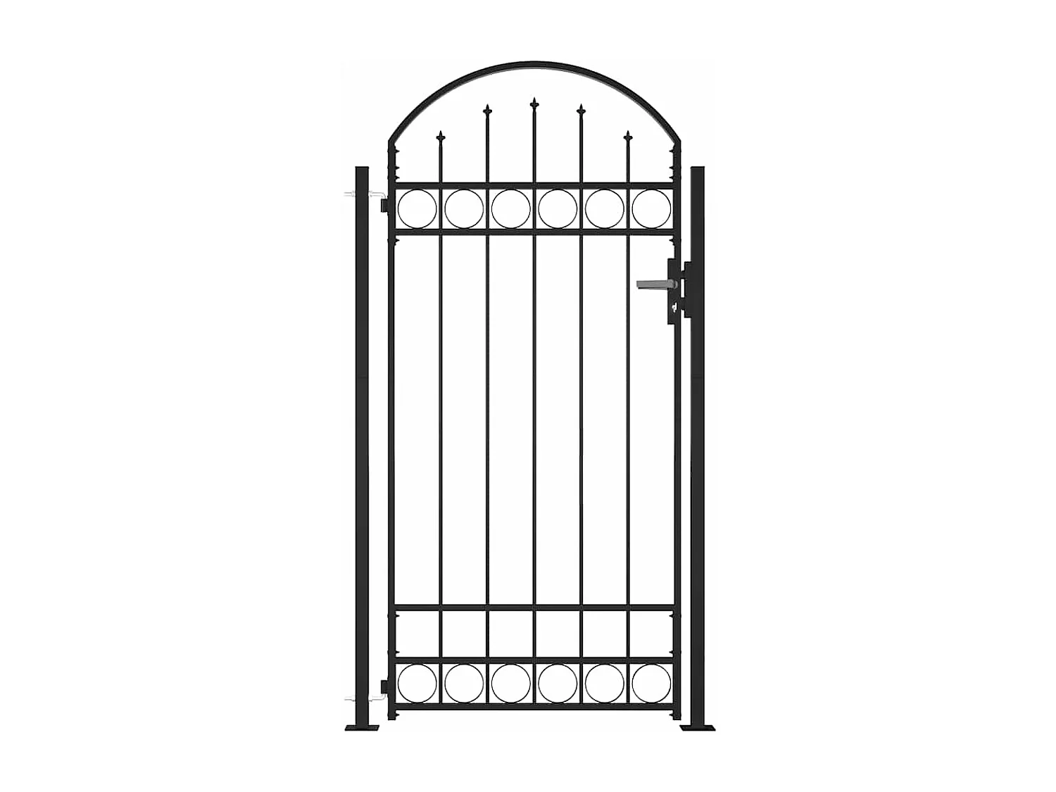 Portail de clôture à dessus arqué et 2 poteaux 105x204 cm Noir
