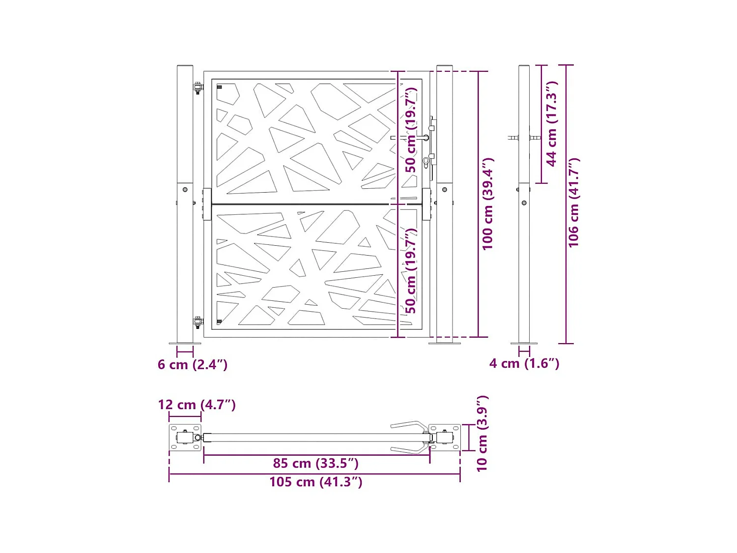 Cancello da giardino nero 105x106 cm design leggero in acciaio