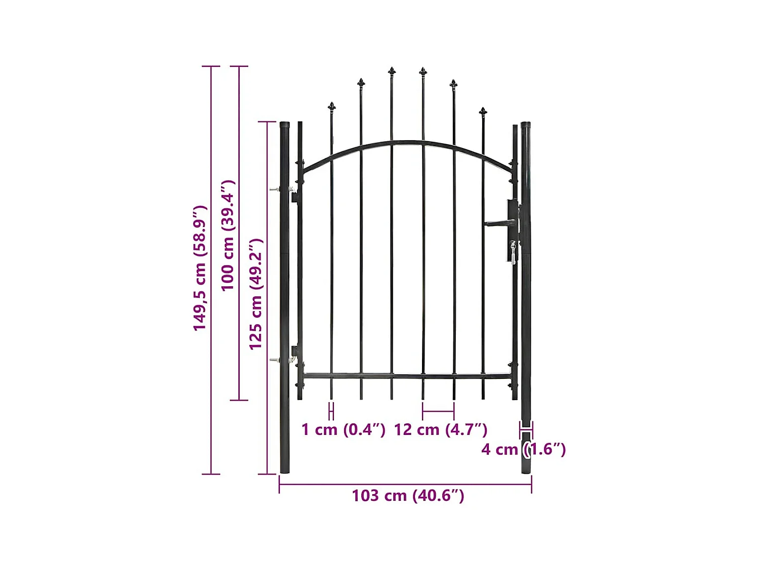 Puerta de jardín de acero 1 x 1,5 m negra