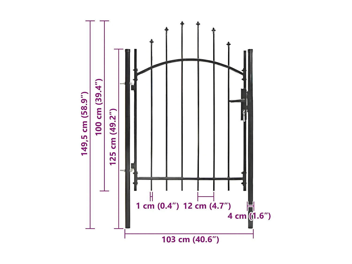 Cancello da giardino in acciaio 1 x 1,5 m nero