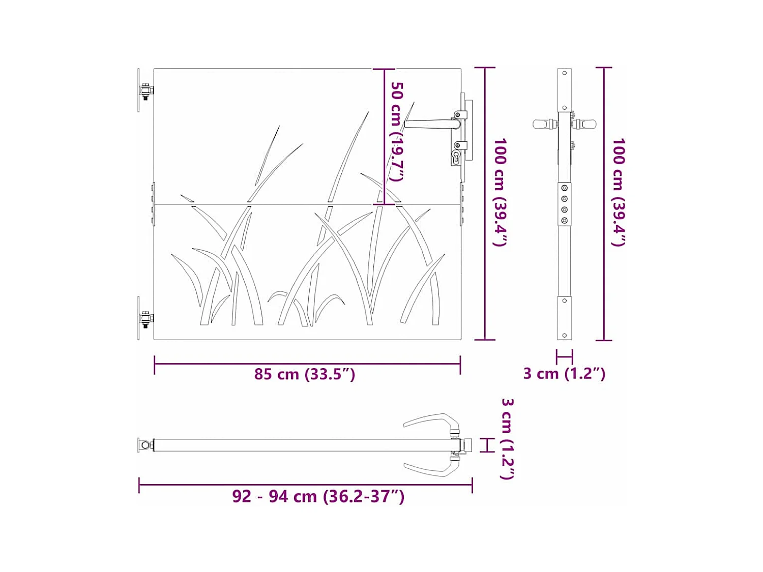 Porte de Jardin Noir 105 x 100 cm Acier peint par poudre