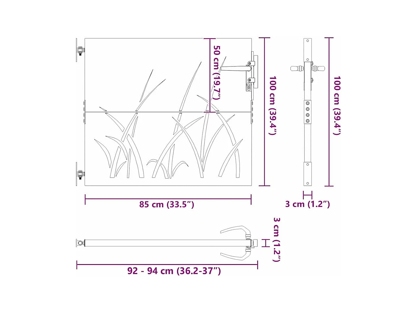 Zwarte tuinpoort 105 x 100 cm gepoedercoat staal