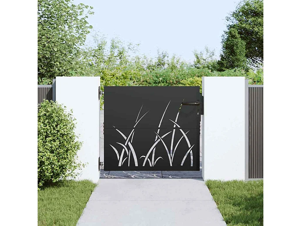 Puerta de jardín negra de 105 x 100 cm de acero con recubrimiento en polvo