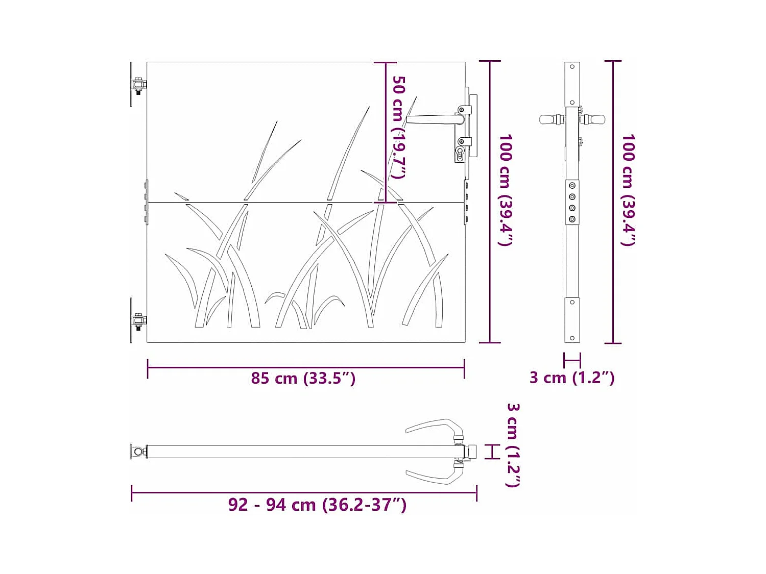 Puerta de jardín negra de 105 x 100 cm de acero con recubrimiento en polvo