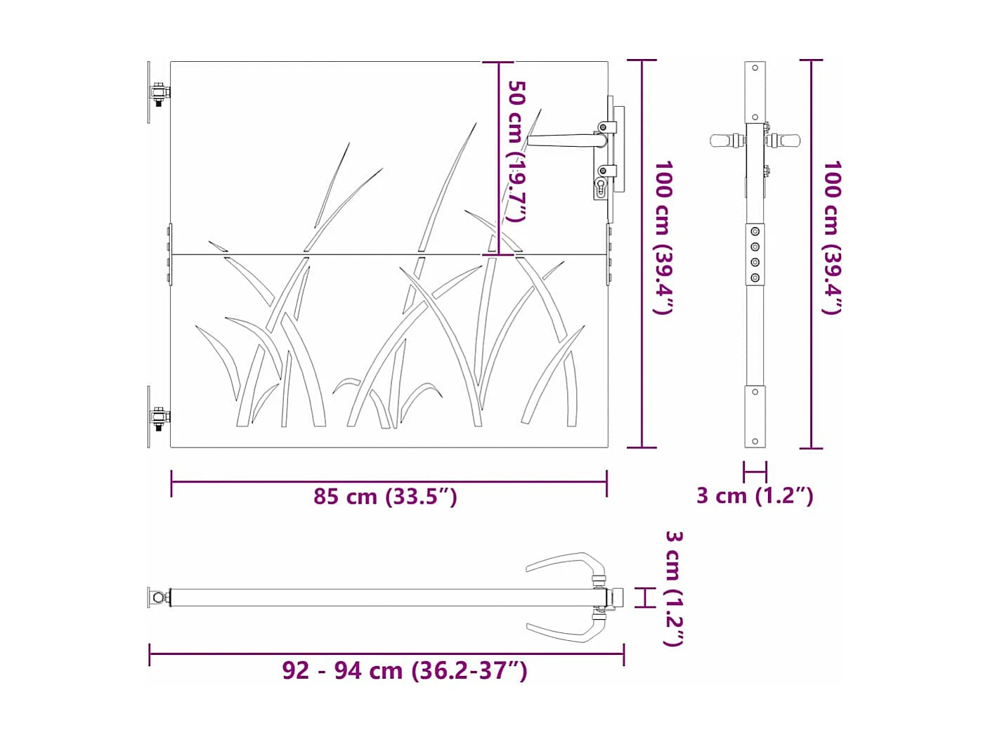 Puerta de jardín negra de 105 x 100 cm de acero con recubrimiento en polvo