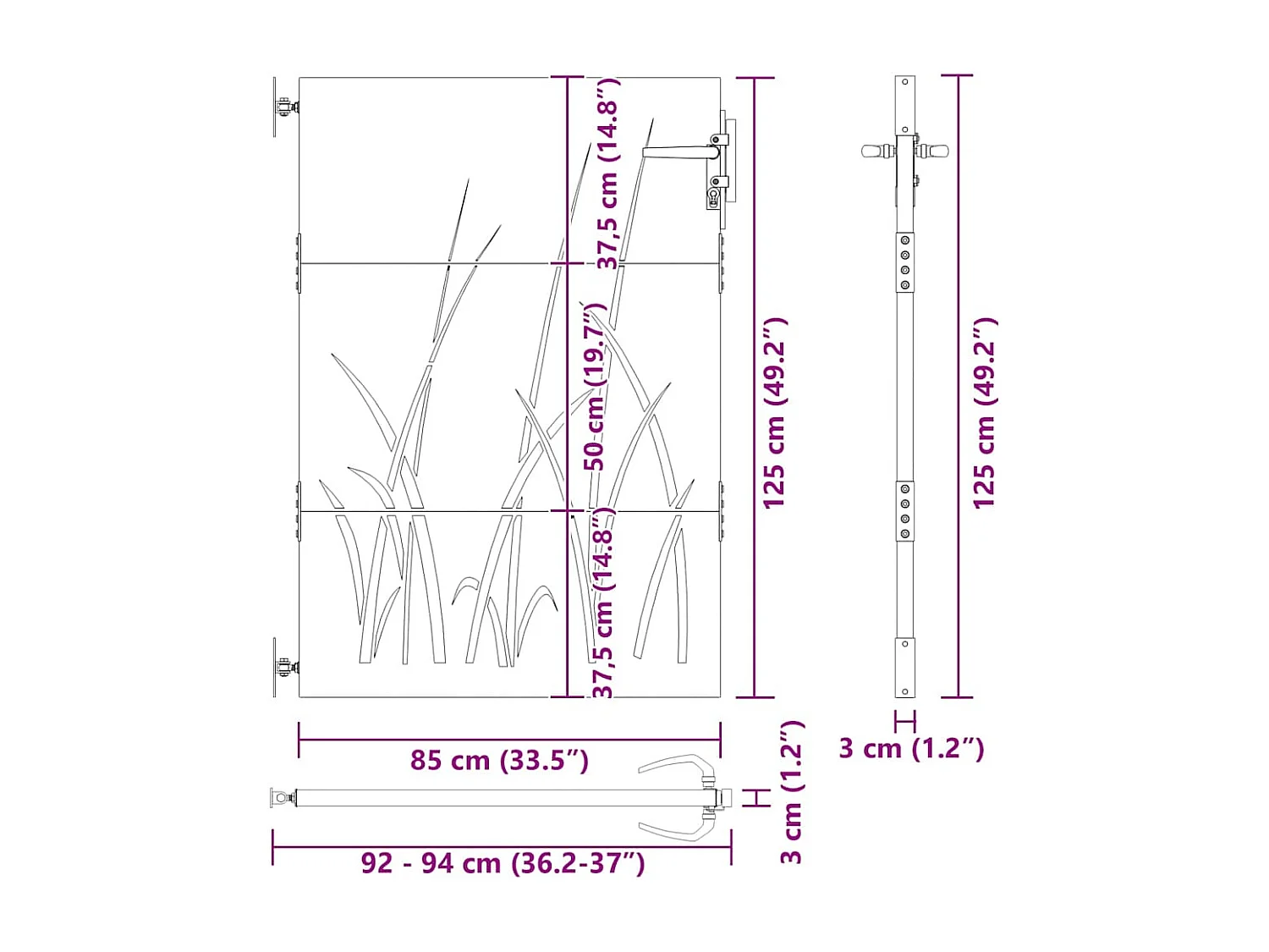 Porte de Jardin Noir 105 x 125 cm Acier peint par poudre