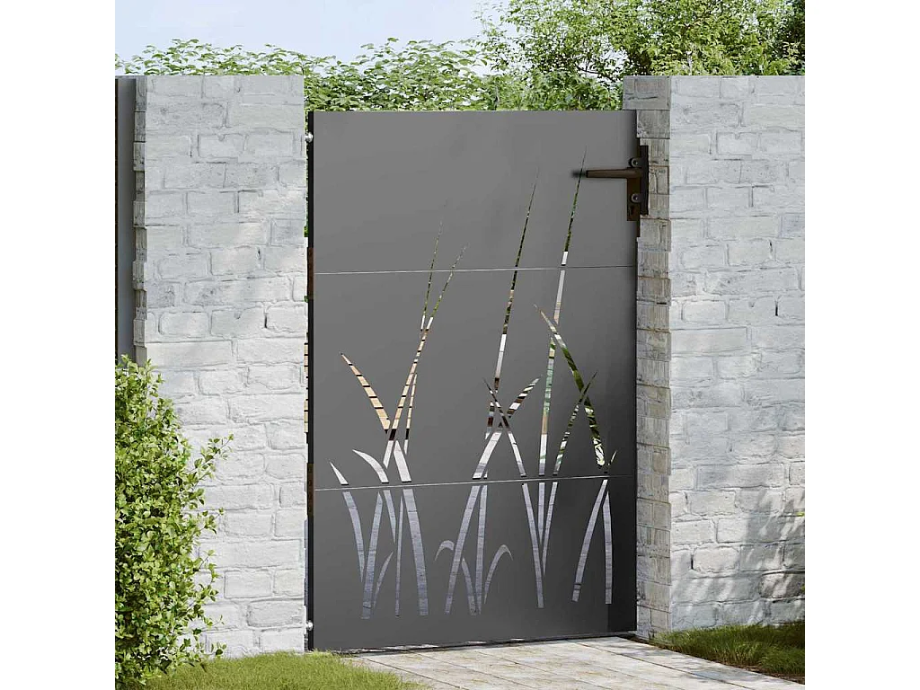 Puerta de jardín negra de acero con recubrimiento en polvo de 105 x 125 cm