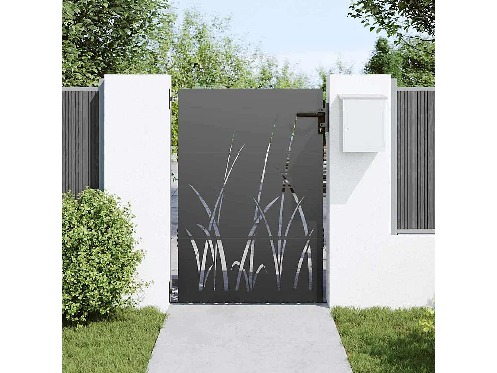 Puerta de jardín negra de acero con recubrimiento en polvo de 105 x 125 cm