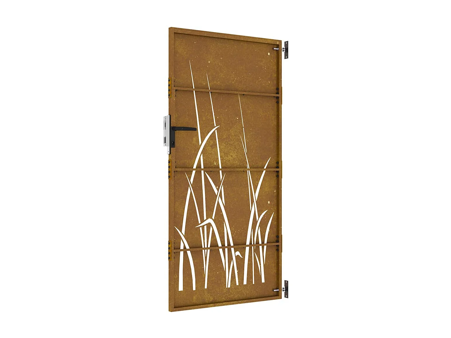 Puerta de jardín 85x200 cm de acero corten con diseño de césped.